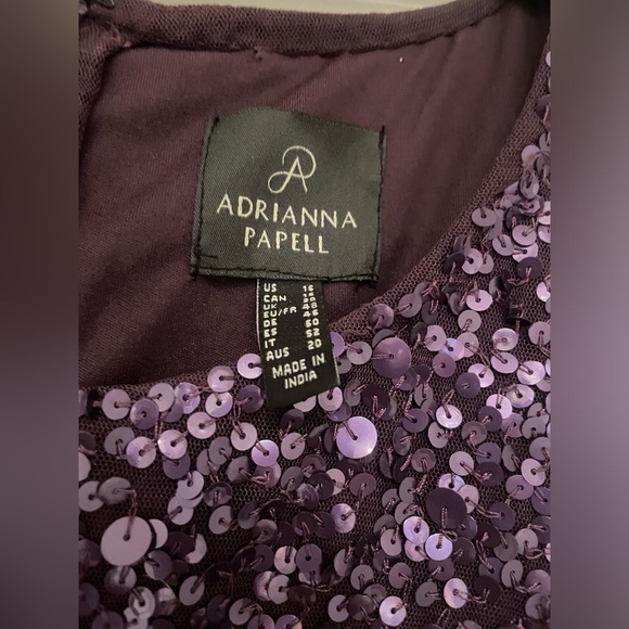 Adrianna Papell Sequined Tulle A Line Evening Gown Current/Purple Sz 16 - Picture 5 of 6